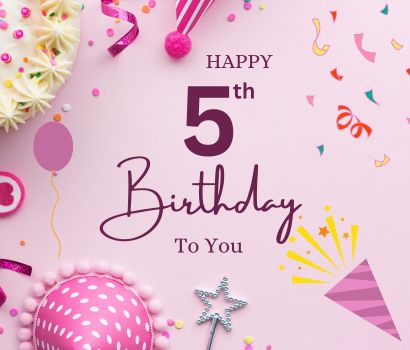 5th Birthday Card for Girls Pink Theme Template